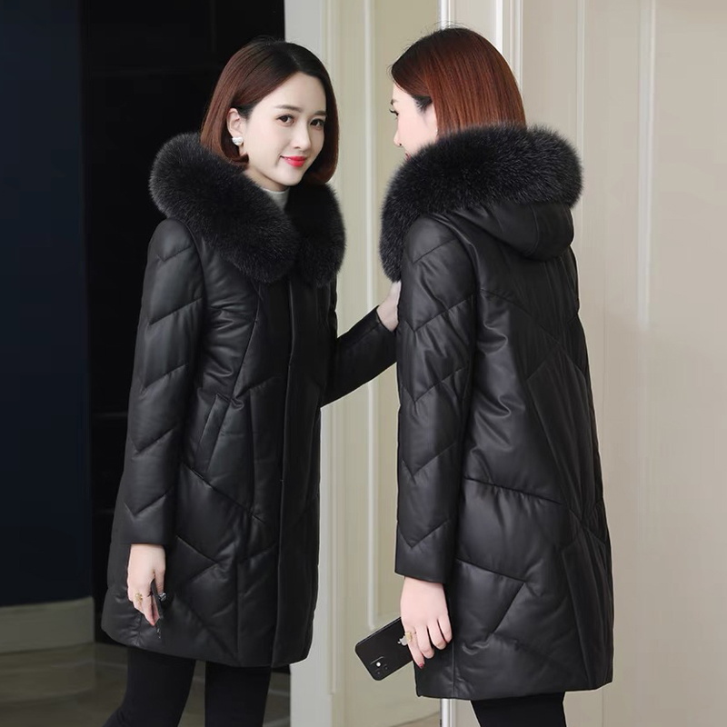 迈宝莉海宁新款真皮鹅绒服女大狐狸毛领绵羊皮韩版羽绒服外套1623