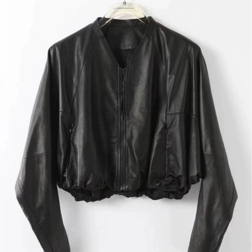 迈宝莉2025美式复古高级感蝙蝠袖绵羊皮全植鞣皮新款真皮皮衣女