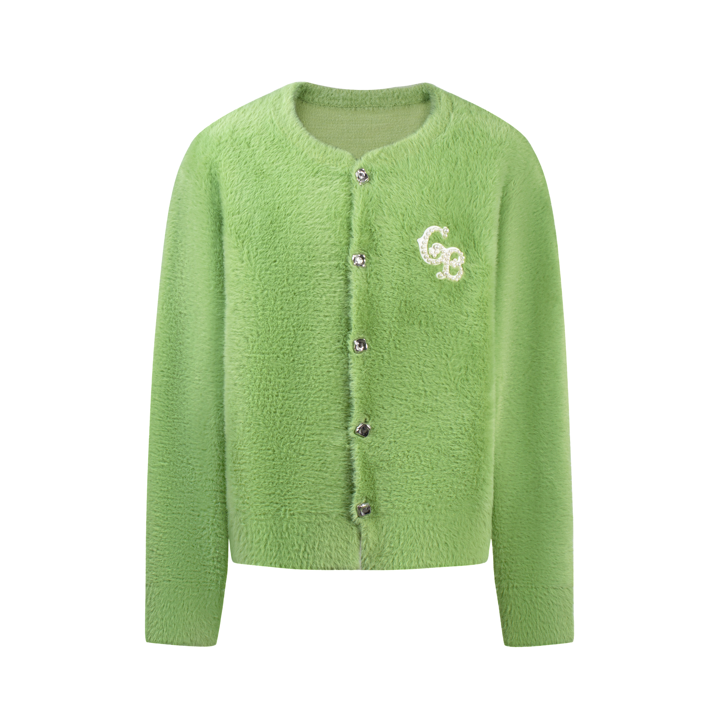 GB-GOODBRAND 24秋冬 珍珠银扣开衫羽毛绒轻奢时尚高级感毛衣三色