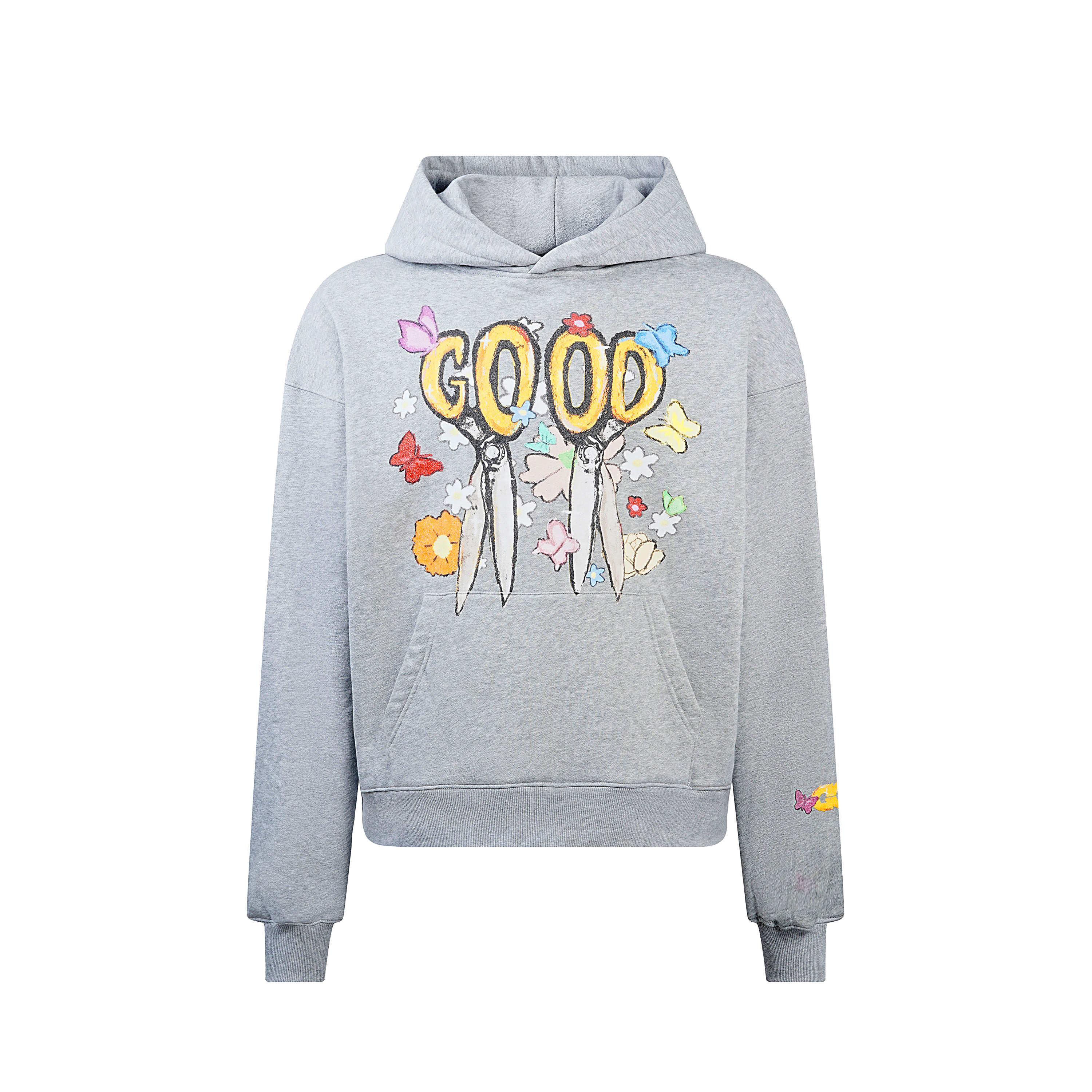 GOODBRAND 24秋冬 蝴蝶鲜花与剪刀蜡笔画高级感连帽卫衣 男女同款