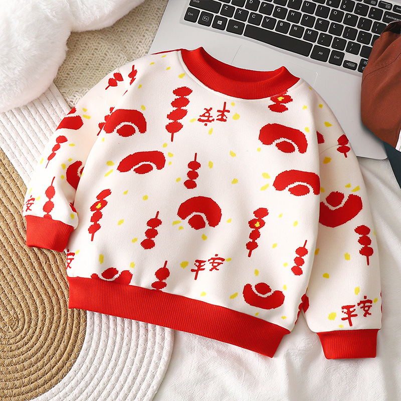 打底儿童加绒t恤秋冬新款男童毛衣加厚长袖衣服女童保暖服饰童装