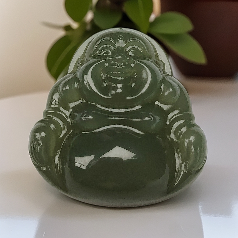 天然和田玉湖水绿佛公，39mm.无脏杂绺裂高品质，