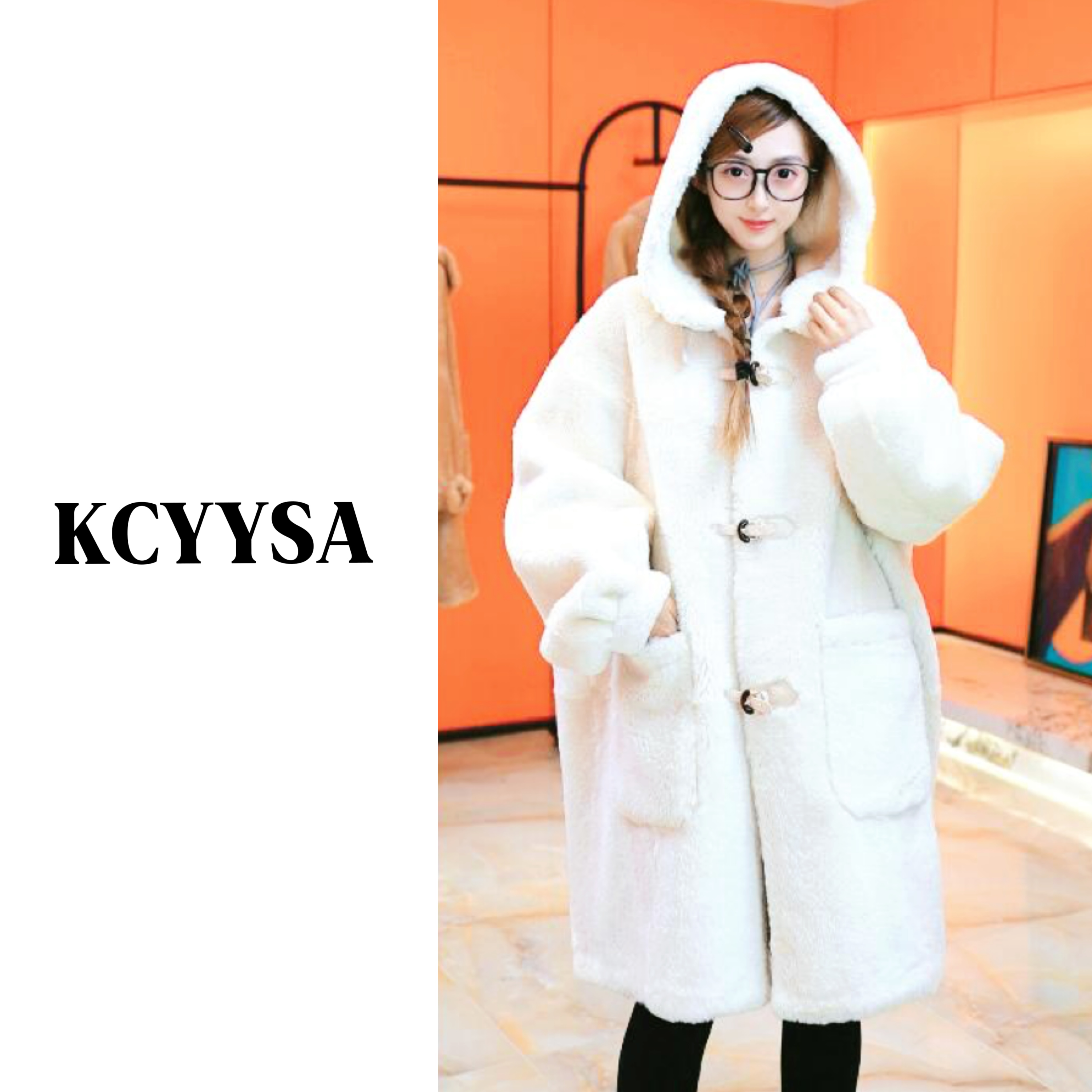 KCYYSA中长款冬季风衣连帽秋冬洋气皮毛一体冬款保暖11266