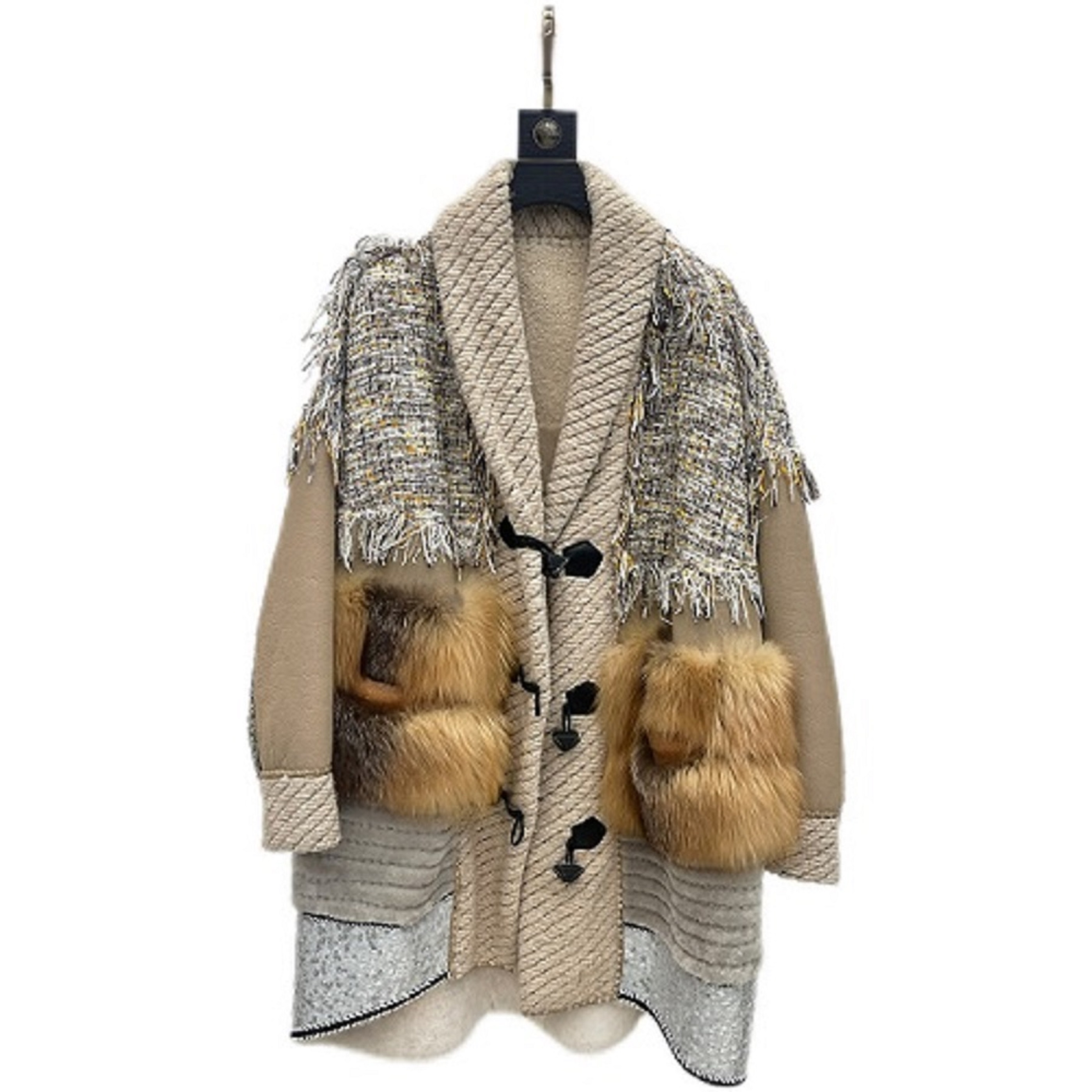 KCYYSA设计师小香风轻奢时尚重工撞色女士毛皮大衣RKF79B2013B2