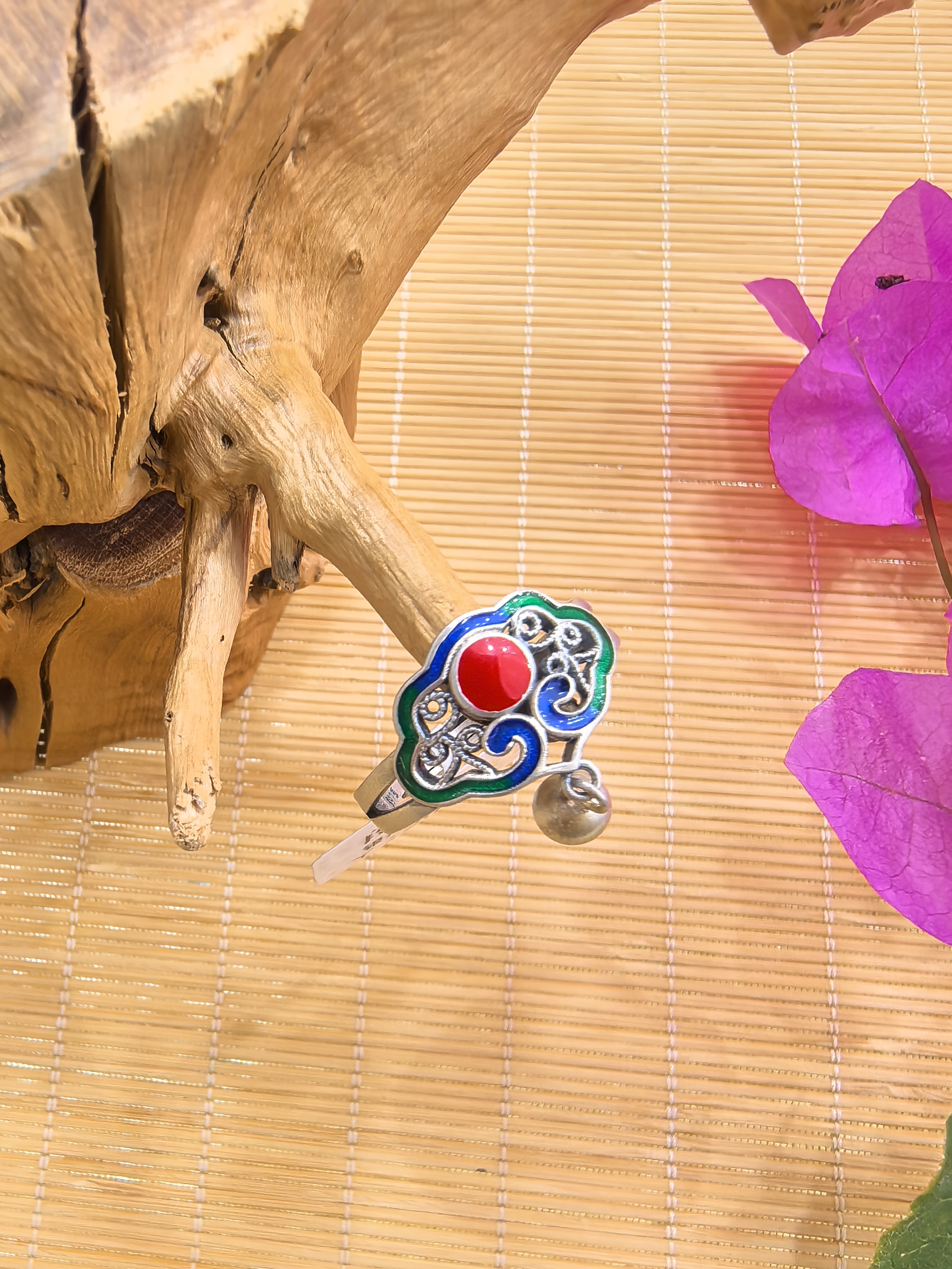 925银珐琅银制品 段银匠手工烧蓝民族风银戒指