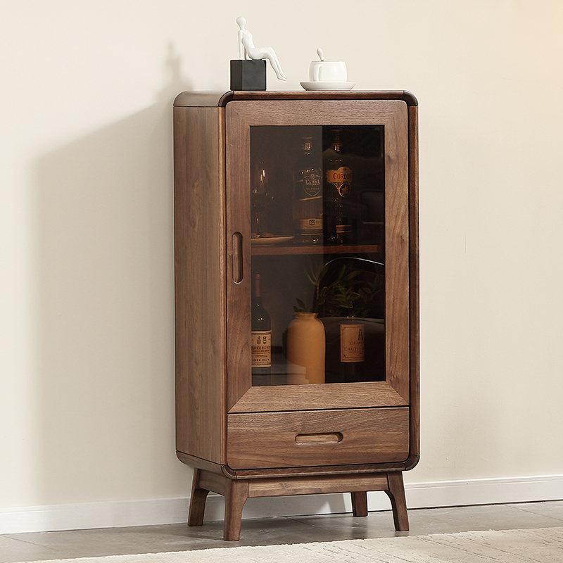 北美黑胡桃木小酒柜北欧简约客厅实木靠墙边柜家用储物矮柜