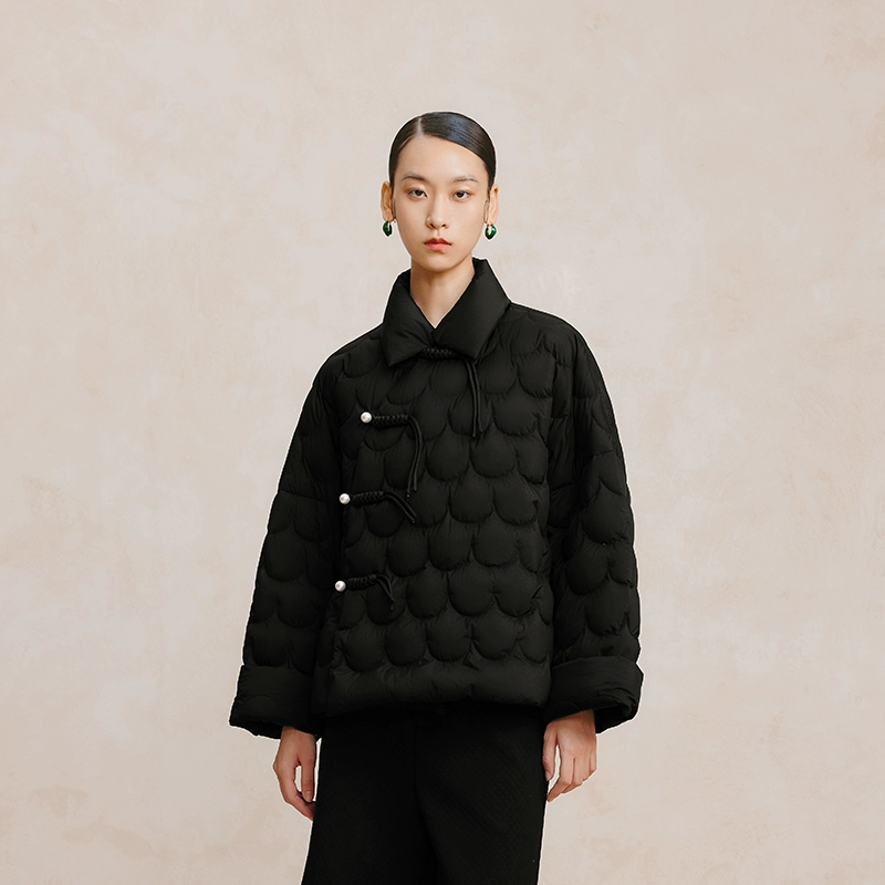 金台绣新中式羽绒服立领盘扣斜襟肌理感轻薄鸭绒外套24冬款S36008