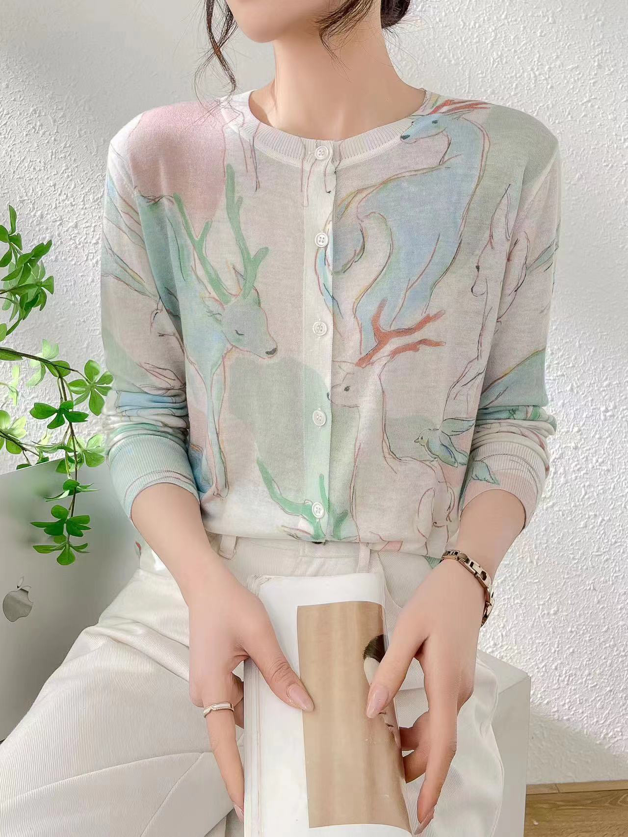 新款水溶120支针织开衫女小众4871设计款提花洋气薄款针织外套