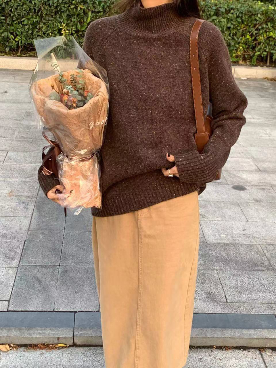 秋冬季新款1779高领套头毛衣女点子纱宽松休闲内针织打底衫女