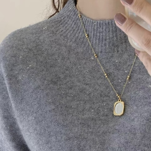 高精无缝一体金豆半高领宽松毛衣女纯色百搭秋冬新1983