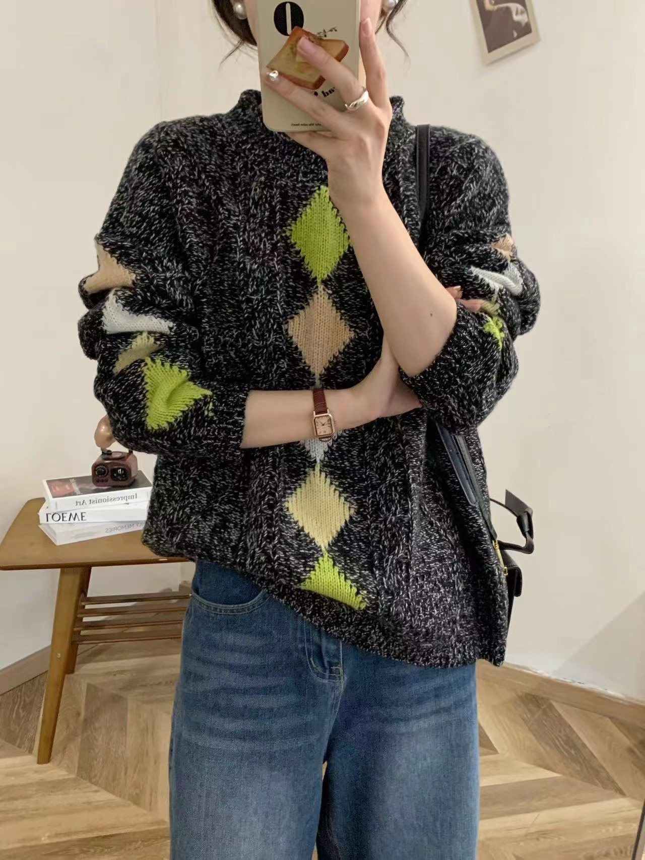 加厚保暖圆领毛衣女秋冬韩系甜美百搭宽松显瘦长袖6150