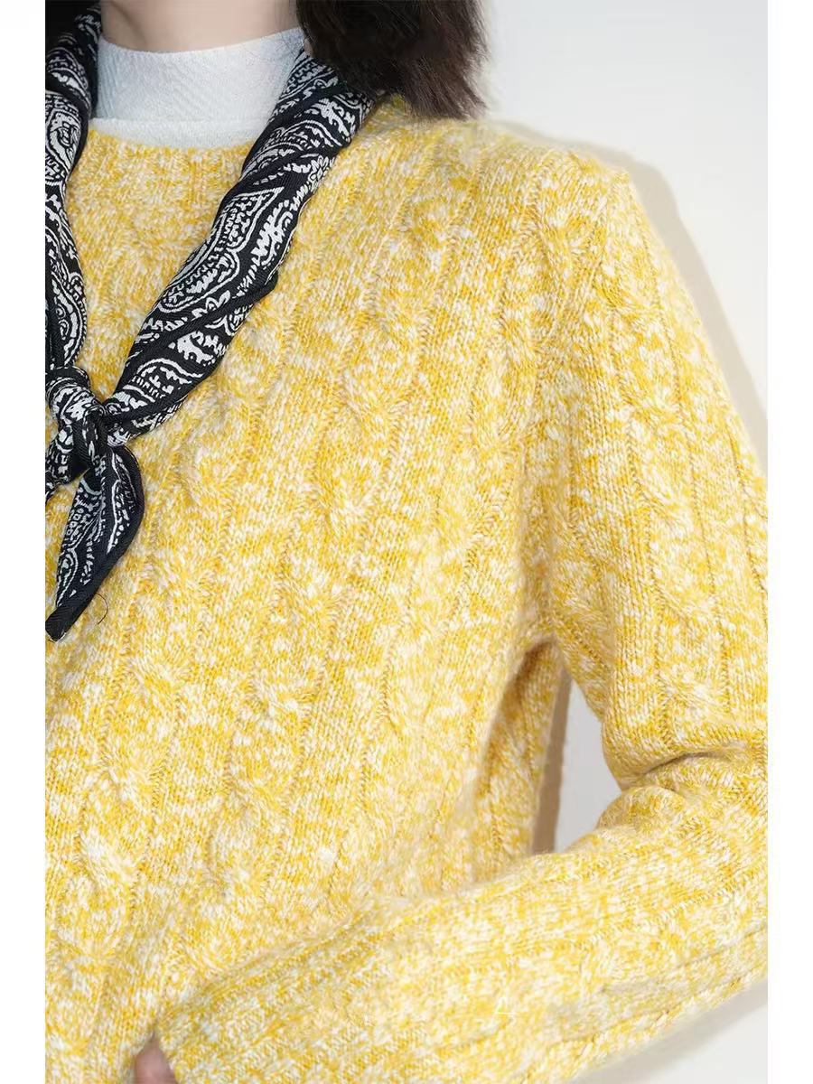 2024秋冬新款邓肯定纺大肚纱16支4股6390花式纱线圆领绞花扭绳毛l