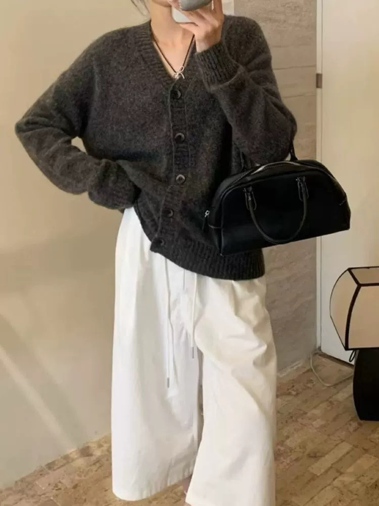 慵懒风灰色4577毛衣女秋冬新款爆款宽松外套