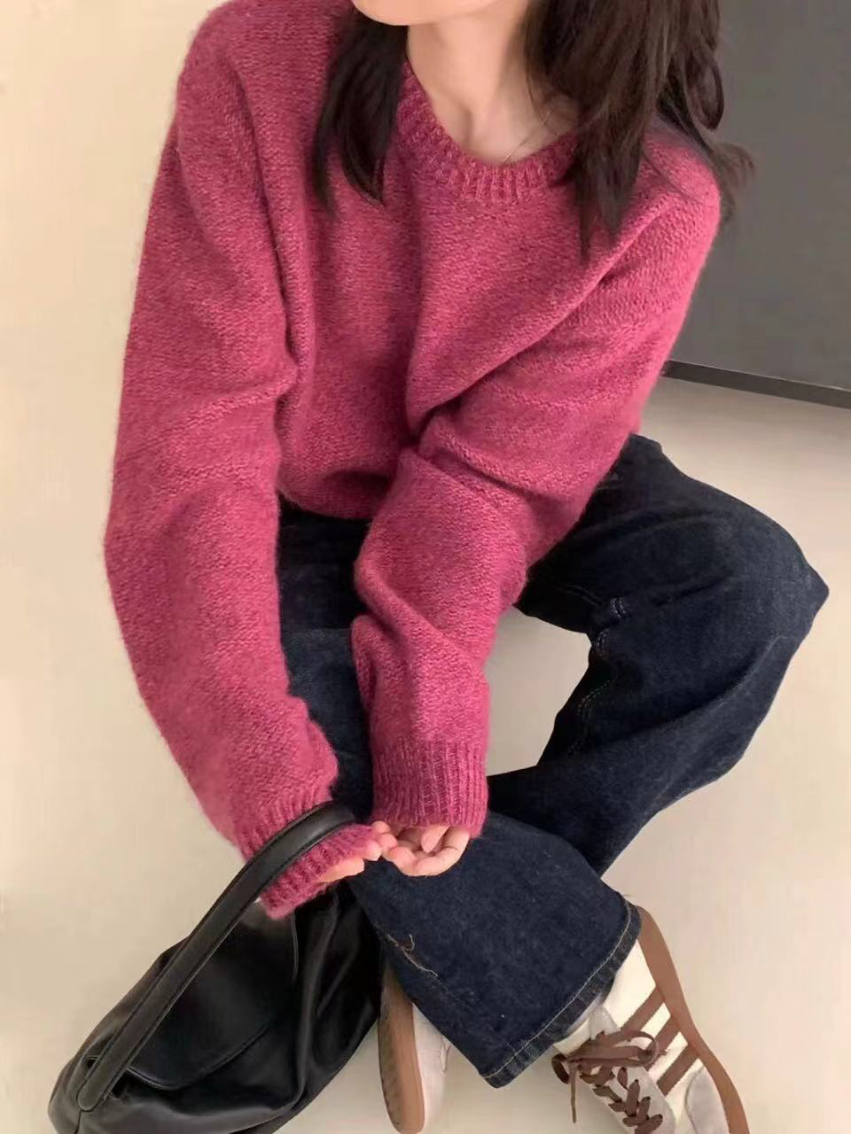 点子纱新款女装圆领长袖546洋气杂线宽松软糯显瘦毛衣