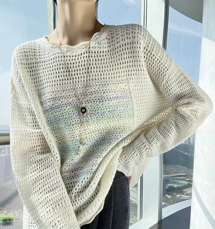 镂空针织衫4973女宽松慵懒外穿毛衣秋冬季新款