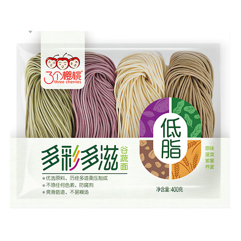 三个樱桃多彩多姿谷蔬面 400g/袋