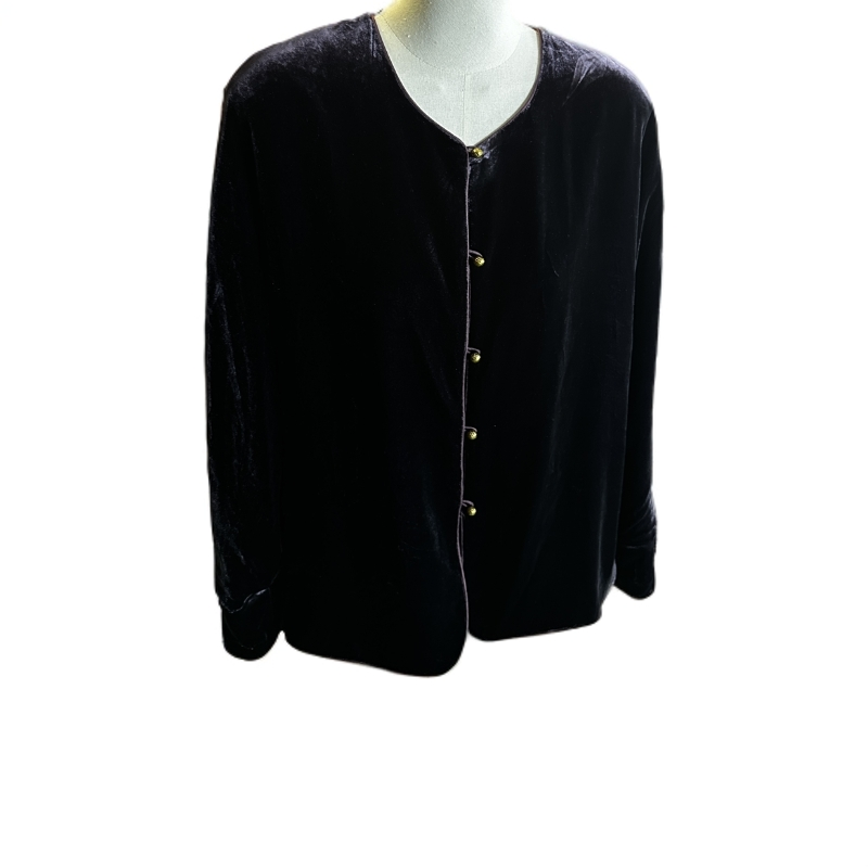 紫色丝绒对襟外套醋酸内衬桑蚕丝外套女装