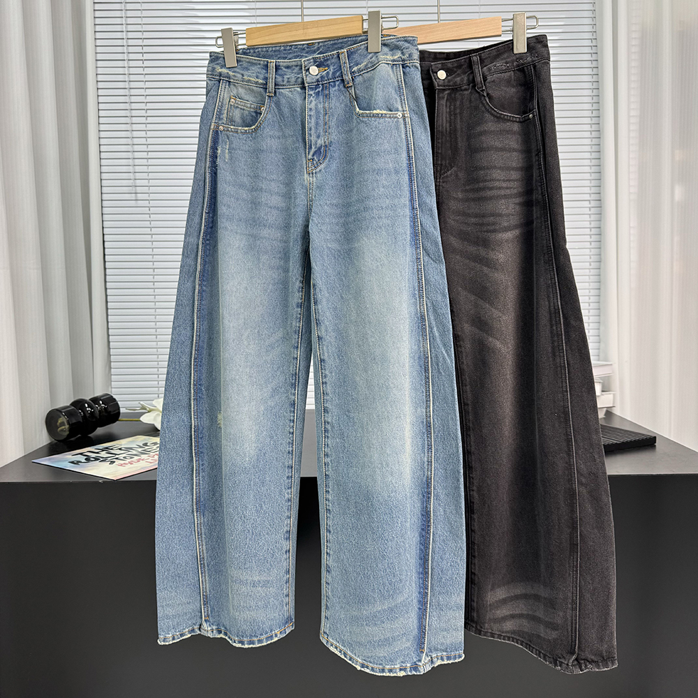 【拾柒专属】春季新款时尚百搭宽松阔腿牛仔裤休闲香蕉长裤女10174