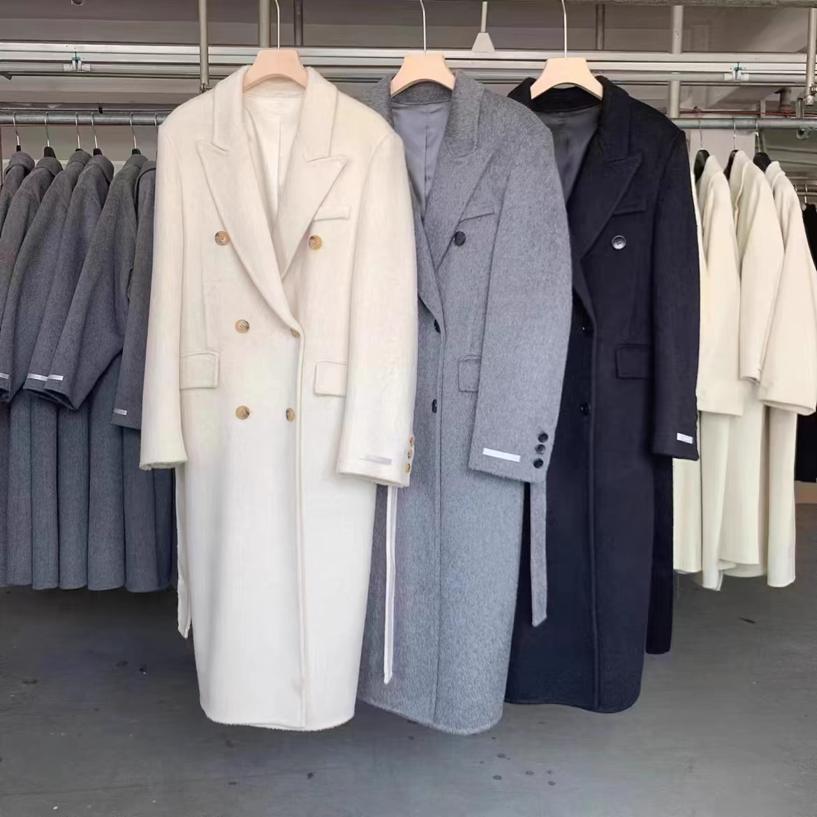 秋冬款 HD双面手缝羊毛大衣正肩款修身长外套女款