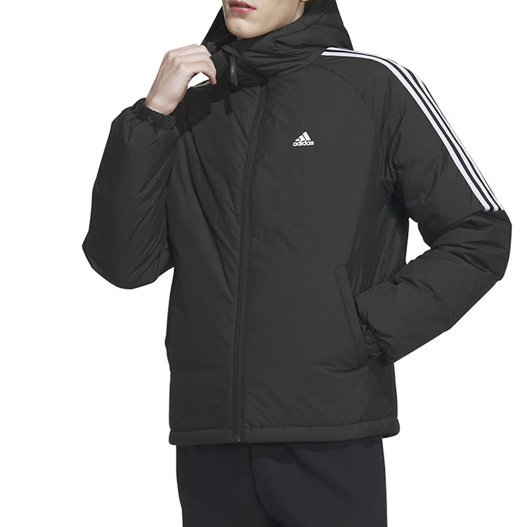 【HN中心印象城AD专享】adidas经典黑色三条纹男子连帽羽绒服IT8730