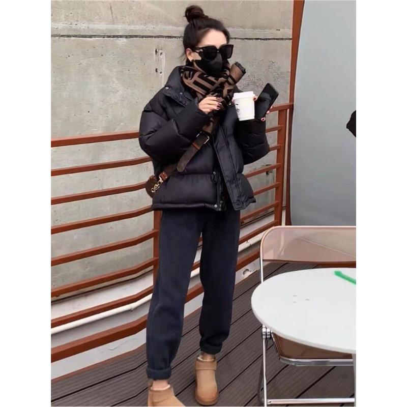 黑色羽绒服女短款2023冬季新款韩版加厚小个子90白鸭绒面包服外套