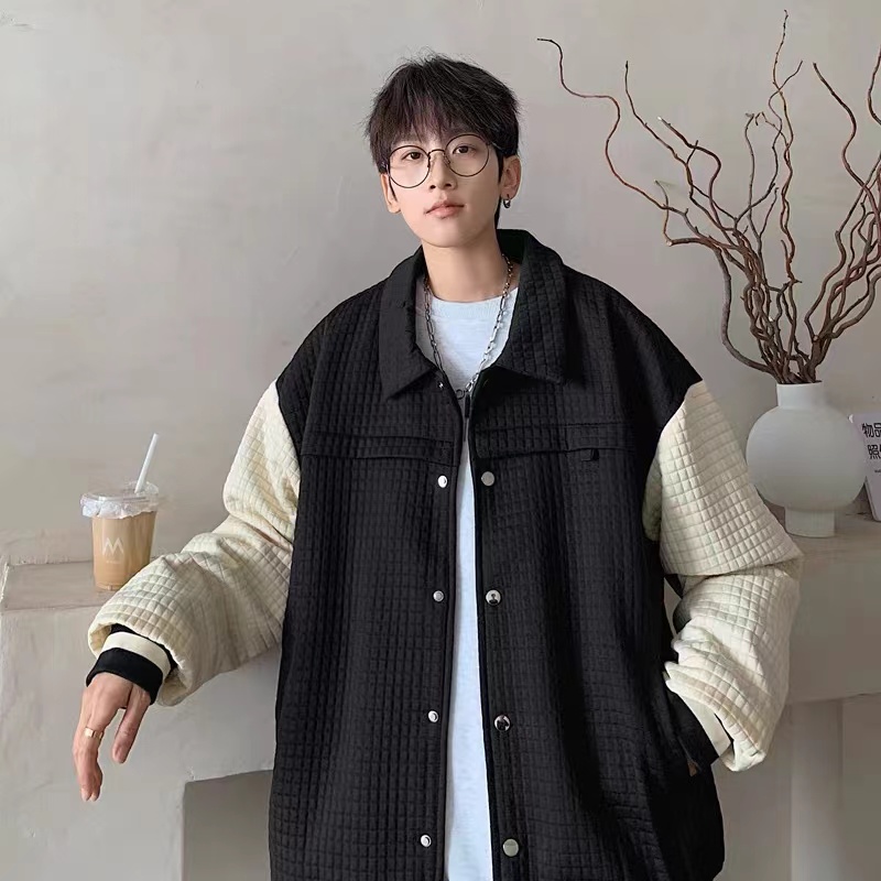 外套男春秋痞帅高级感翻领夹克潮牌休闲开衫独特华夫格欧美hiphop