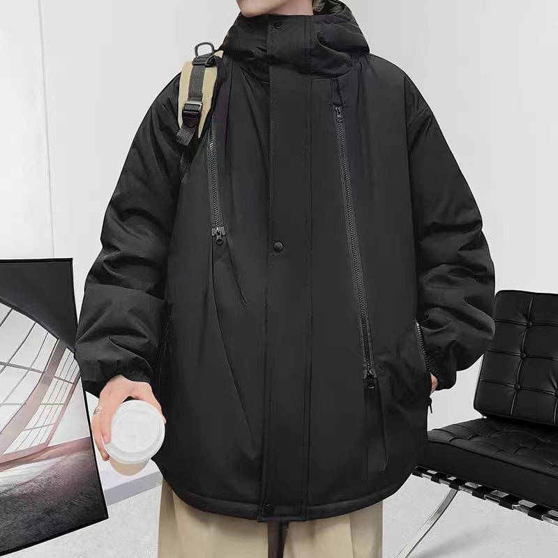 情侣冲锋衣外套男秋冬款防风防水连帽棉服多拉链潮牌机能工装棉袄