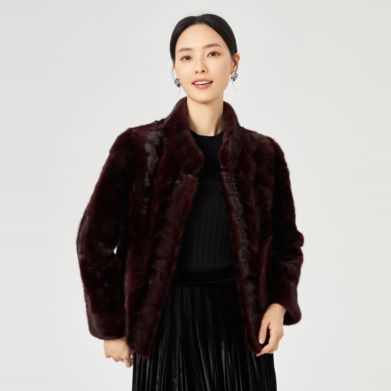 娜尔思水貂毛皮气质时尚轻奢冬季半高领短外套女冬NS02845S8