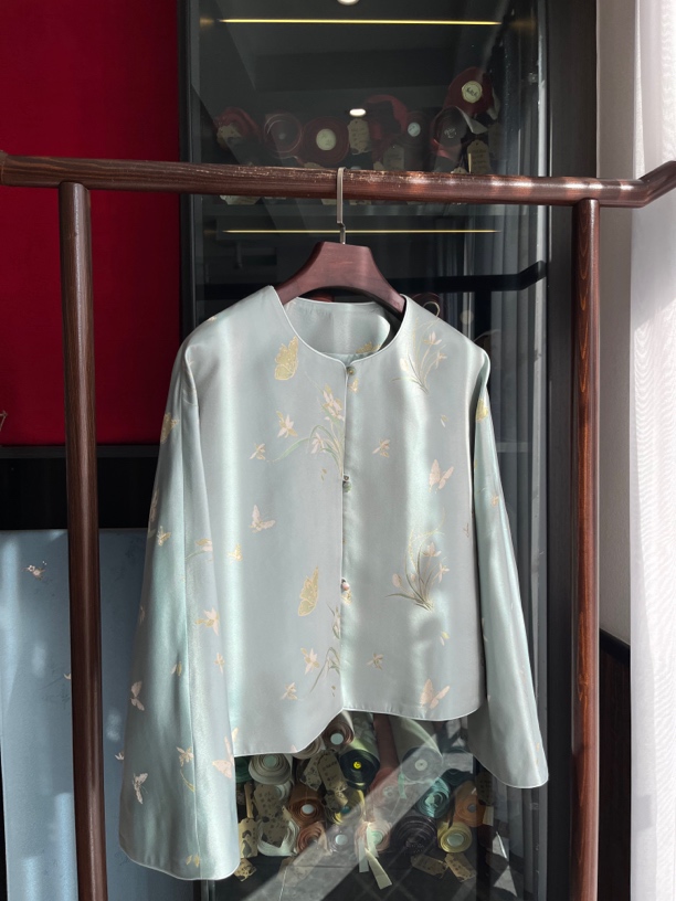 新中式国风宋锦外套 李德喜蝴蝶兰花宋锦外套 清冷感新中式外套