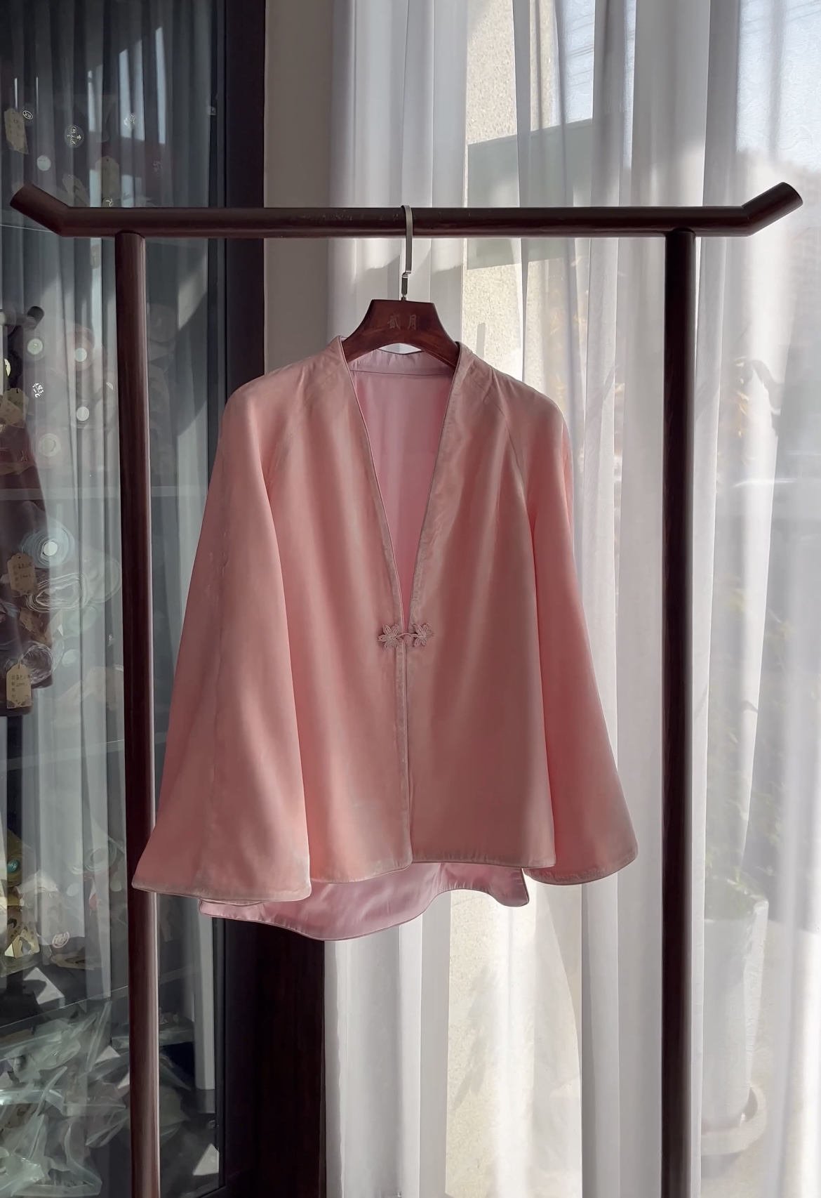桑蚕丝真丝绒金丝绒粉色中式外套小褂上衣古风气质百搭新中式复古