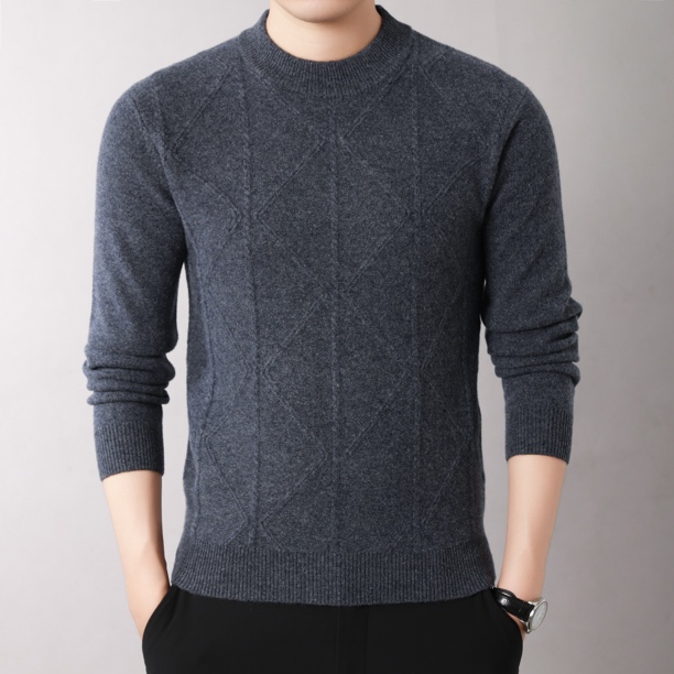 100%纯羊毛九针加厚保暖针织打底衫休闲时尚百搭男秋冬圆领套头