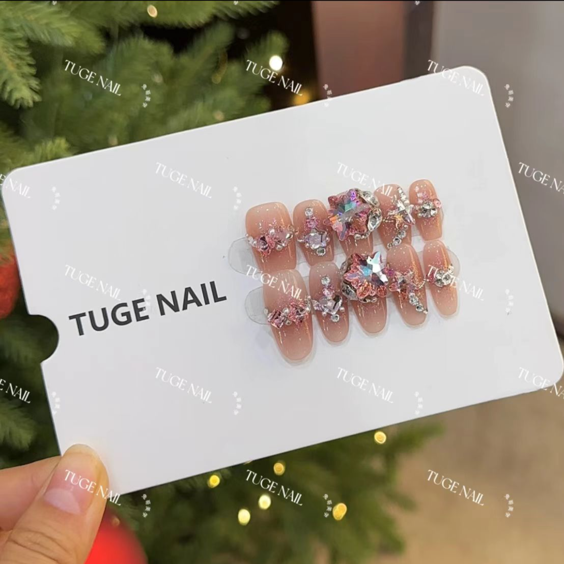 TugeNail“雪花”【施家全华】爆闪新年显白美甲纯手工华子穿戴甲1190