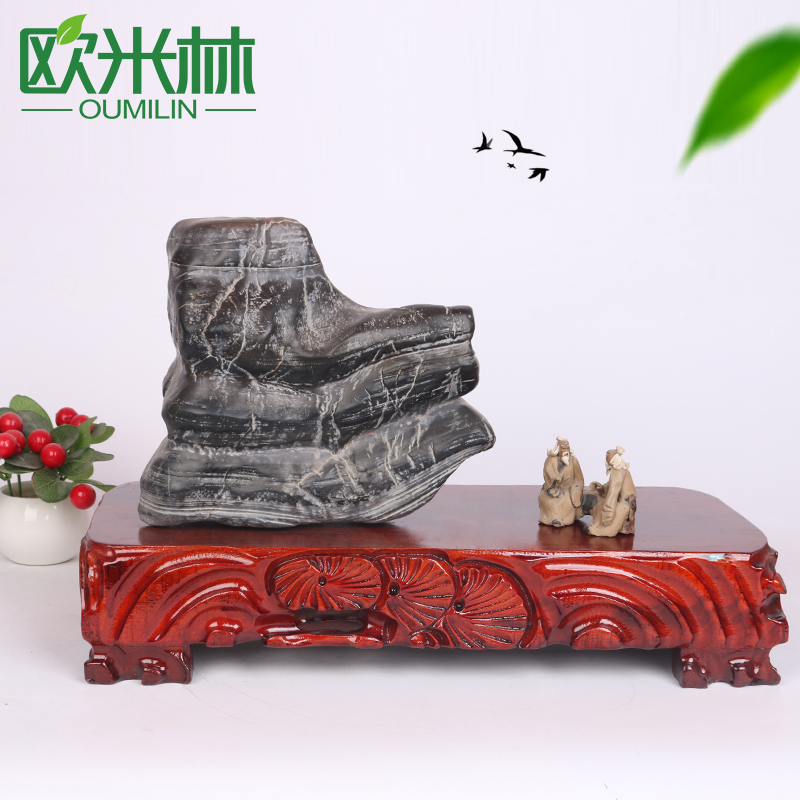 b046-2长方平板雕松36-21花实木奇石底座可挖槽花瓶瓷器摆件托