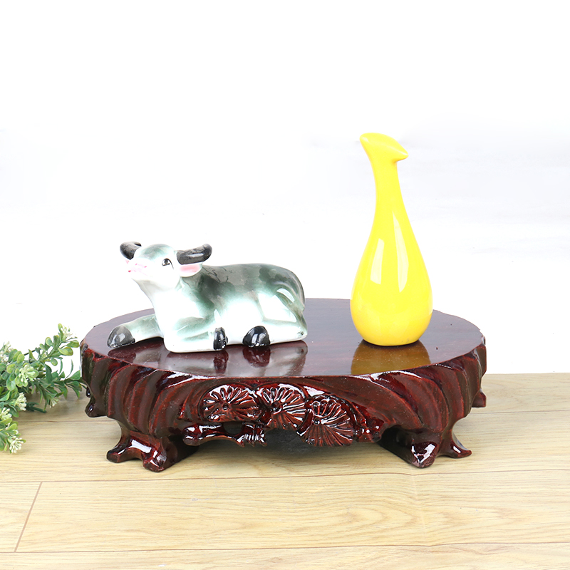 c032-1椭圆形30-20实木奇石底座可挖槽花瓶鱼缸摆件底座欧米林