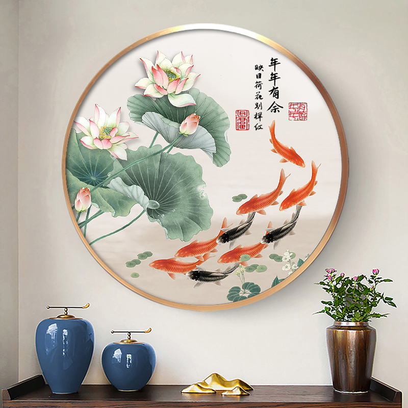 【钻石画】九鱼图荷花钻石画满钻年年有余锦鲤客厅玄关十字绣中式