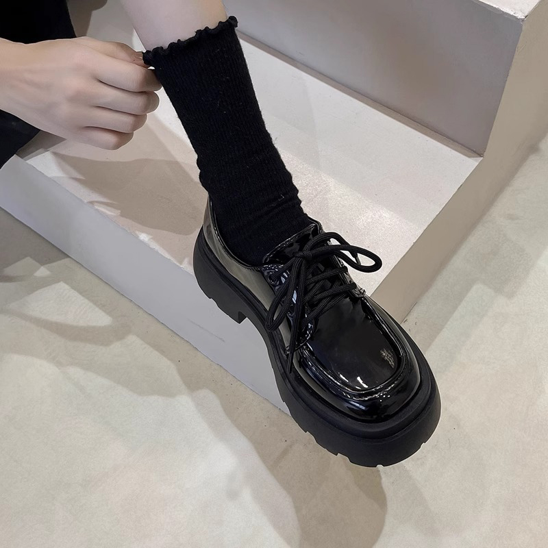 英伦风厚底小皮鞋女2024新款春秋百搭黑色jk单鞋松糕乐福鞋ins潮