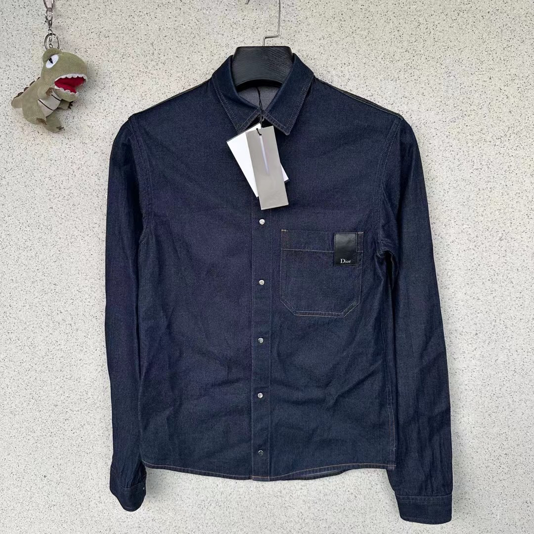 99新 Dior/迪奥 皮牌logo牛仔衬衫/37码