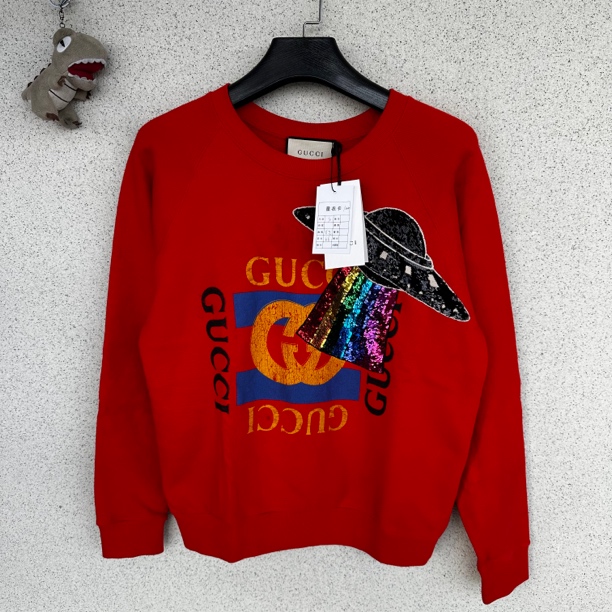 全新未使用 GUCCI/古驰 红色方块logo飞碟卫衣 s码