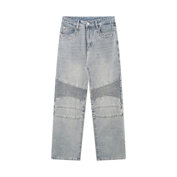 GAMER美式机车西部膝盖保护设计直筒宽松显瘦男牛仔裤nzk009