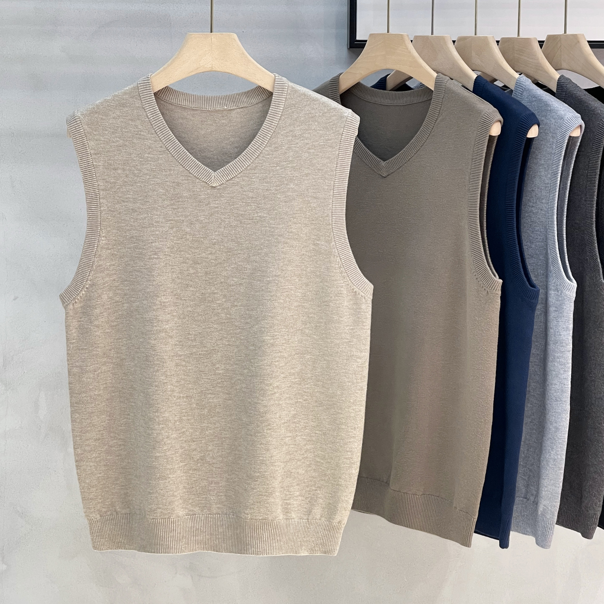 秋冬男士抗起球V领毛衣背心商务休闲打底衫男鸡心领针织毛衫马甲