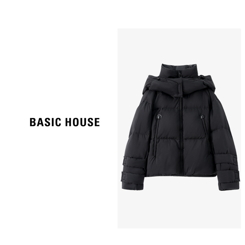 BasicHouse/百家好时尚休闲女士设计师连帽保暖简约短款羽绒服