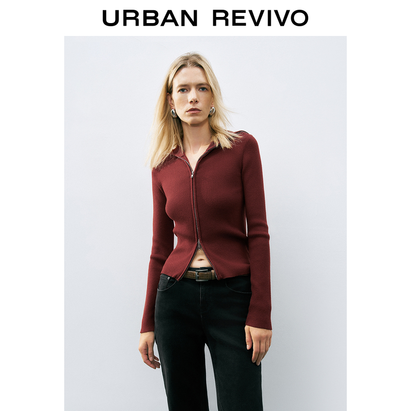 UR2024冬季新款女装法式气质立领修身针织开衫UWM940040