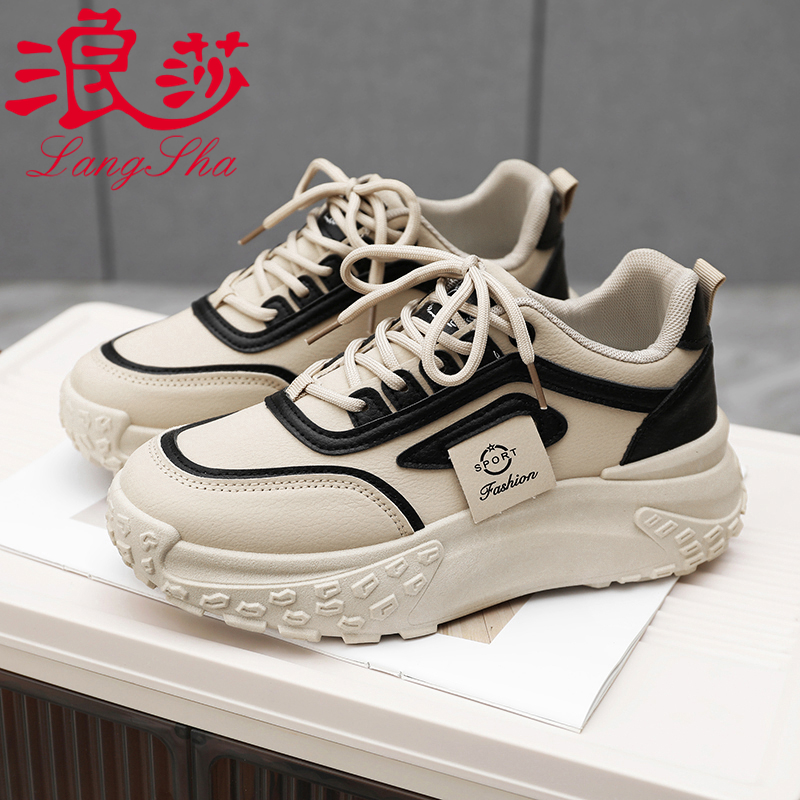 浪莎2024运动鞋百搭软底休闲鞋春季学生女鞋网红正品厚底老爹鞋女