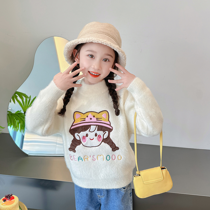 女童水貂绒洋气毛衣秋冬装2025新款儿童加厚女孩保暖针织打底衫潮
