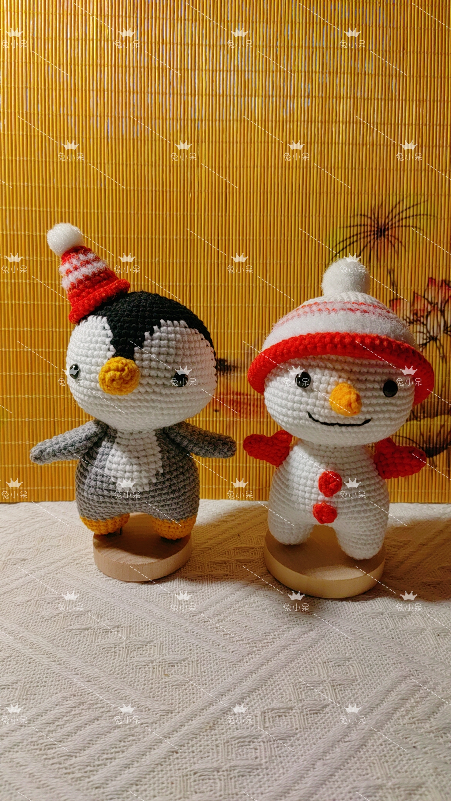 雪人企鹅，毛线玩偶