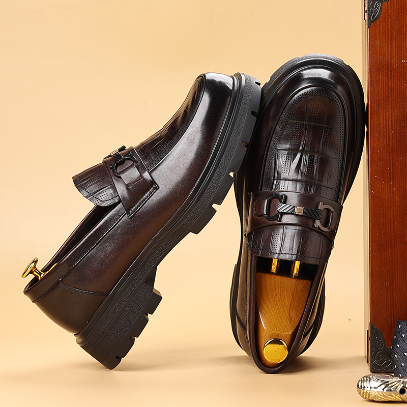 厚底增高头层牛皮男士商务正装2024秋季新款真皮高级感休闲皮鞋男