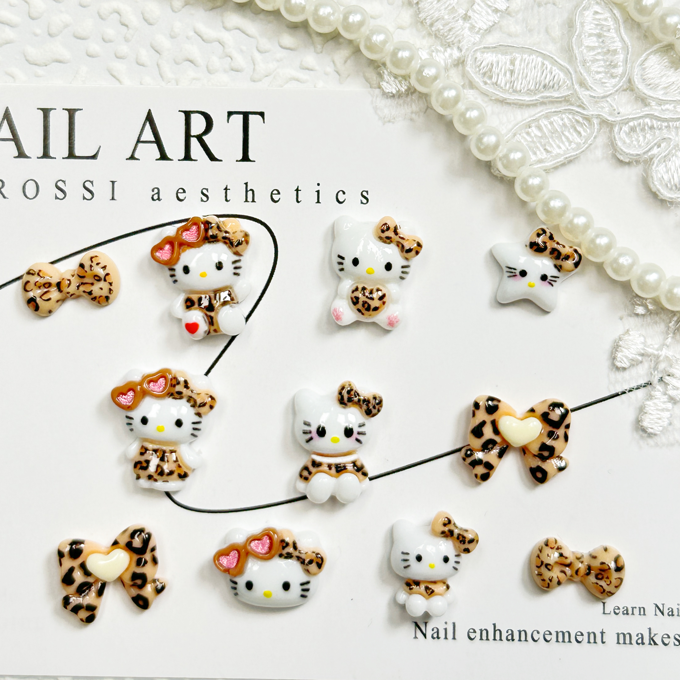 【高定豹纹kt猫】美甲金色超闪指甲饰品配件豹纹树脂可爱穿戴甲树脂