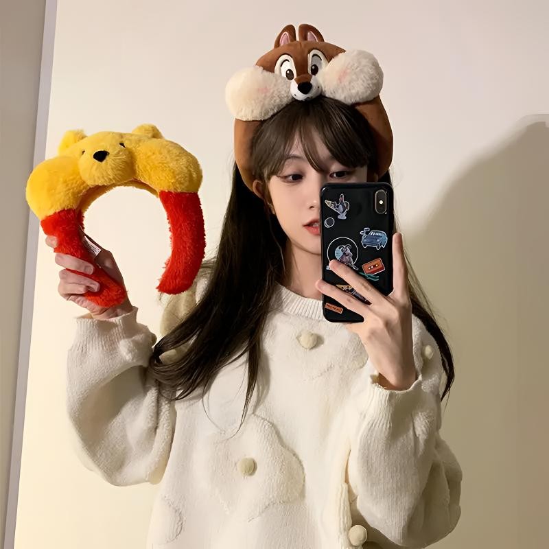 可爱胖嘟嘟维尼熊头箍黑鼻松鼠兄弟游乐园卡通毛绒发箍发饰头饰品