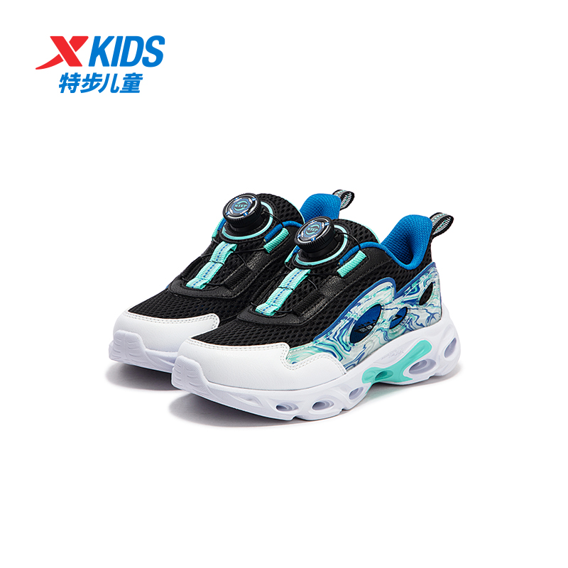 特步男童夏季跑步鞋小童防滑镂空时尚旋钮网面运动鞋676215119159