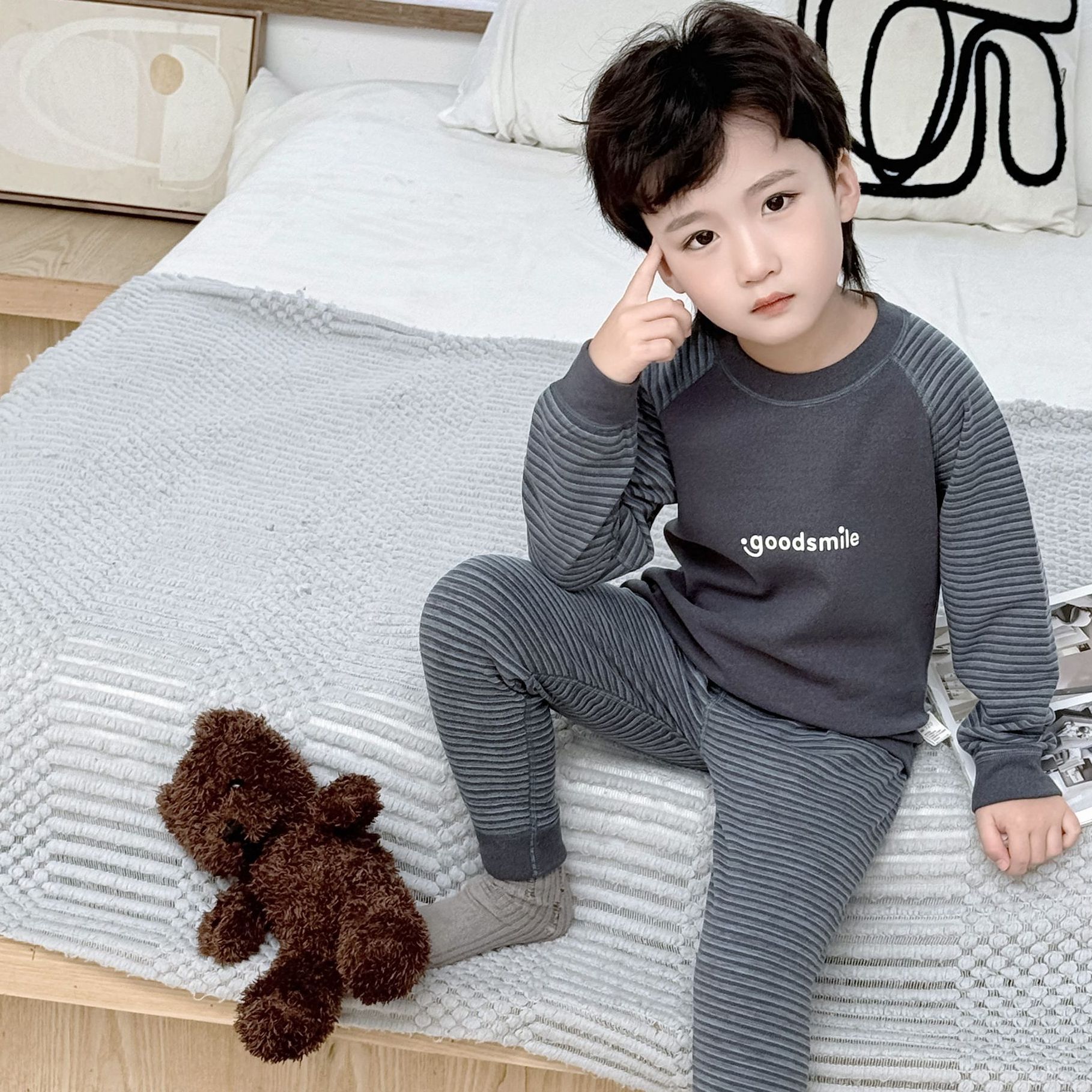 儿童羊毛蚕丝无骨高领保暖套装厚款秋冬季男女童宝宝睡衣秋衣秋裤